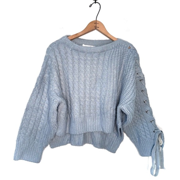Avantlook Baby Blue Ribbed Knit Lace Up Sleeve Pullover Sweater Size Medium NWT,All Products : American Fashion Style Bags On Sale